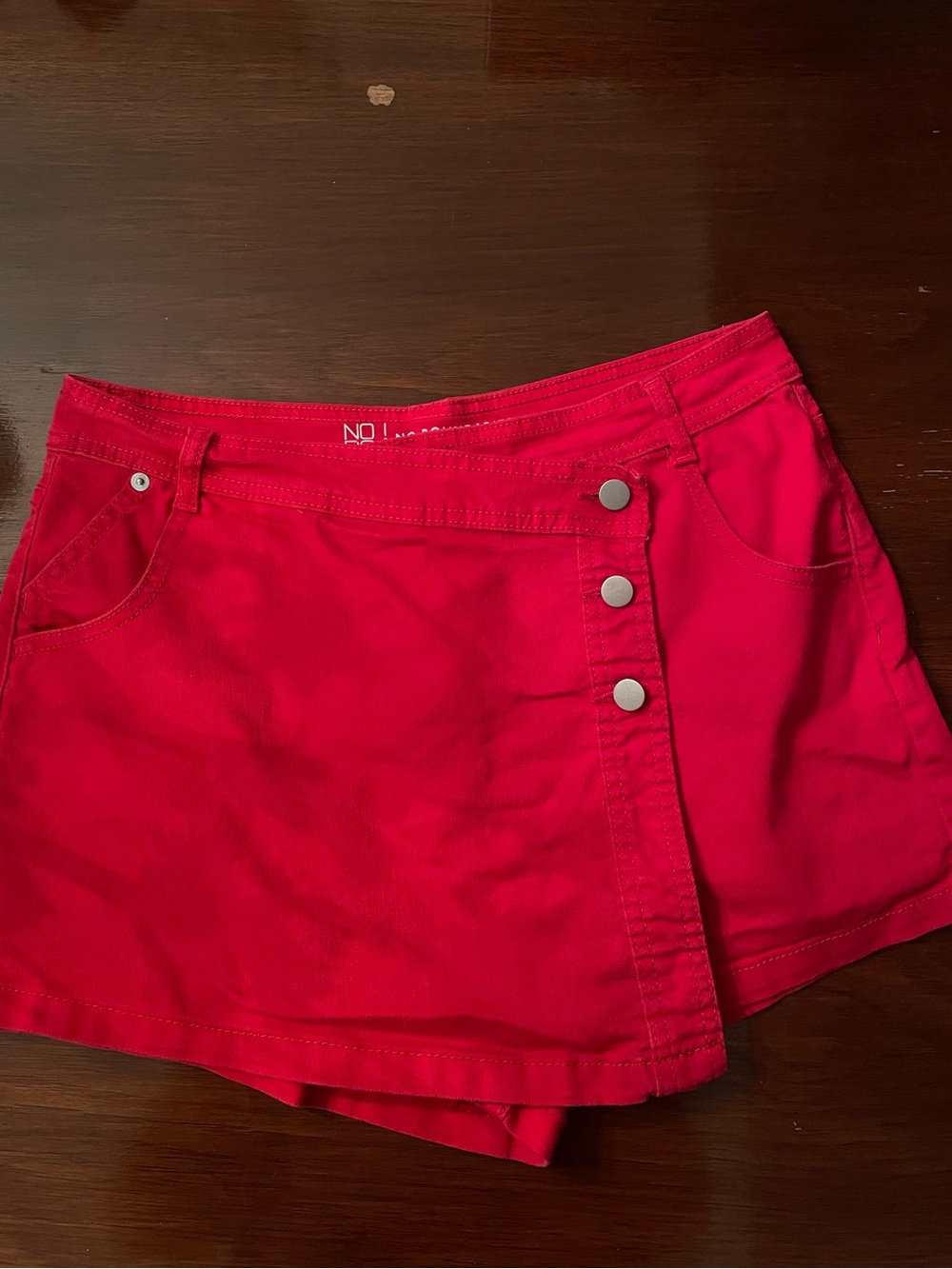 Red button down wrap skort